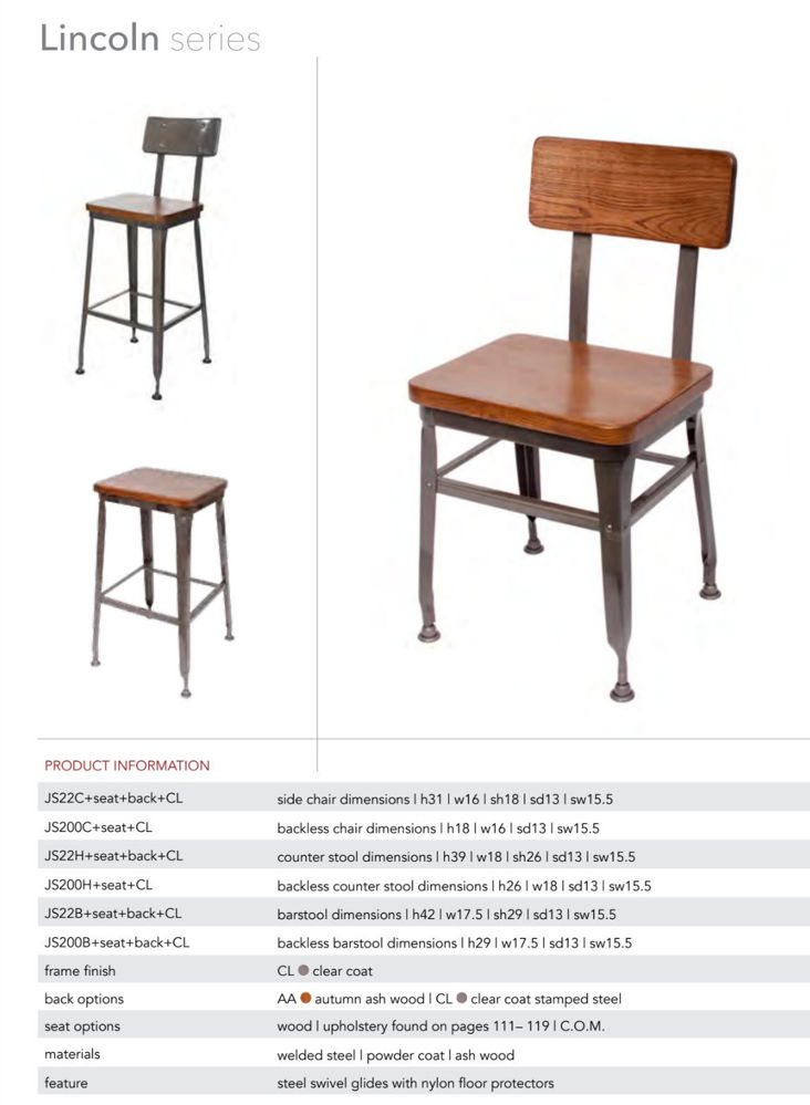 LINCOLN SIDE CHAIR AND BARSTOOL